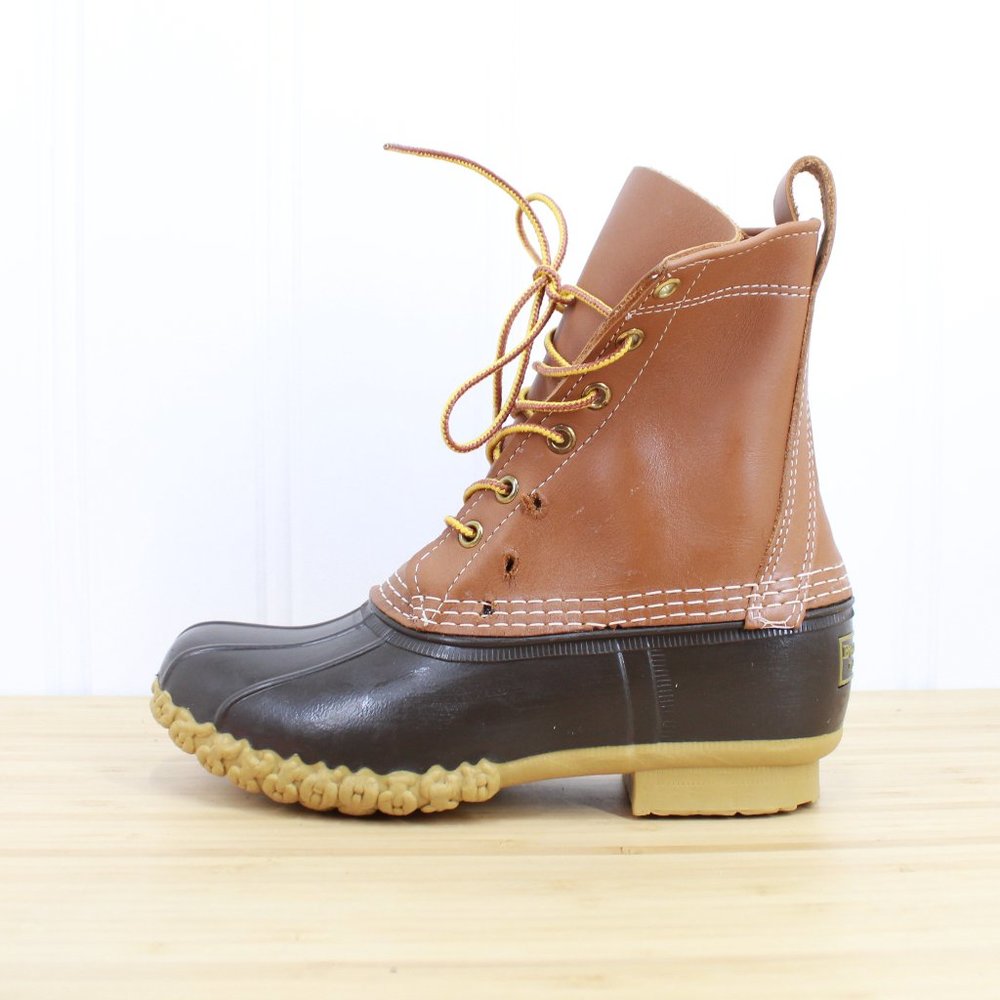 LL BEAN Ankle 8 Inch Lace-up Unlined Leather Duck Boots Size 6 W - Picture 1 of 10